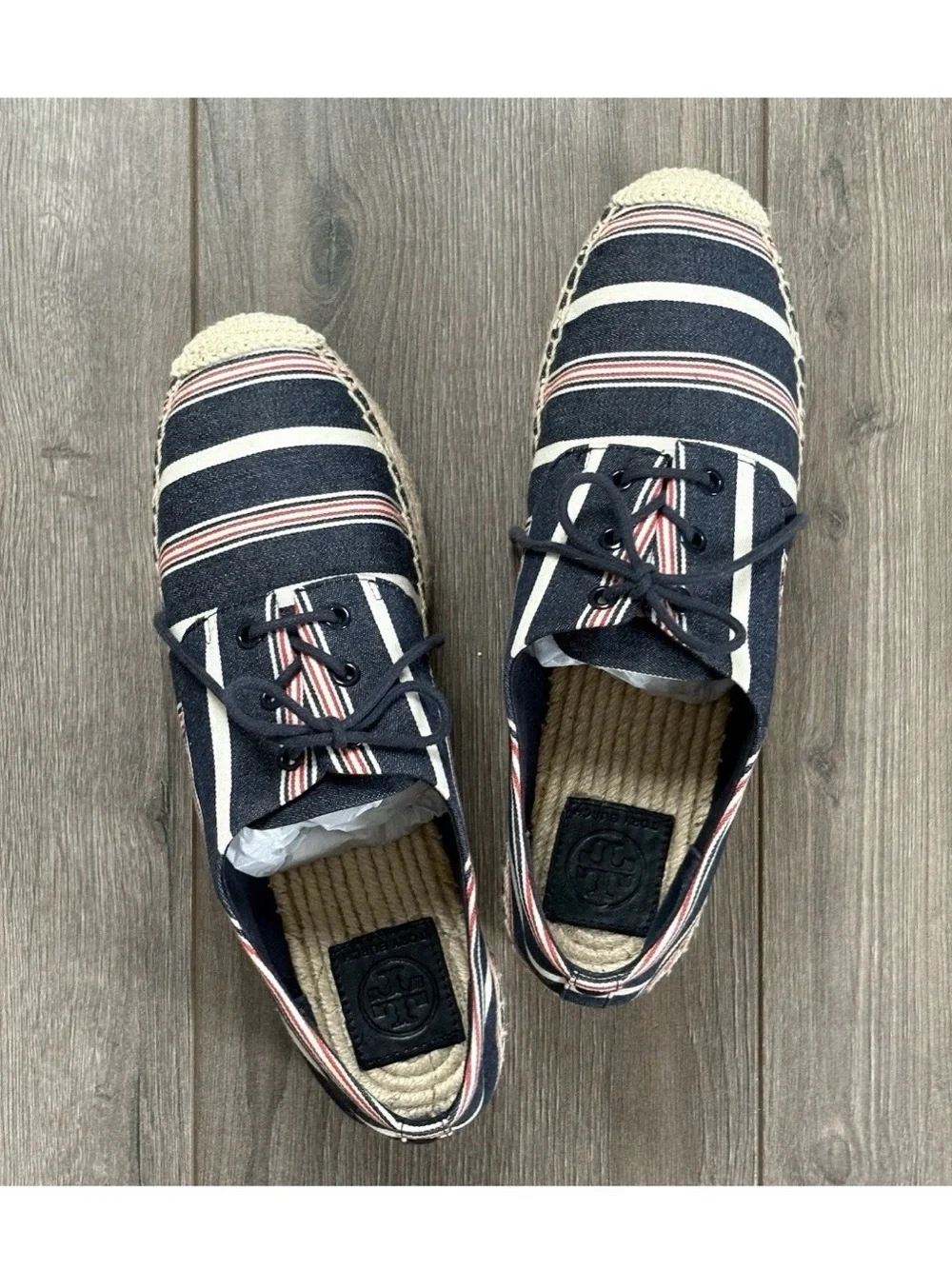 Tory Burch Florence 40mm Platform Espadrilles Oxfords Sz 9 Striped Multi Canvas